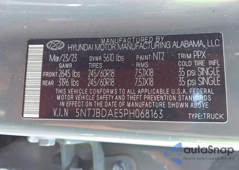 2023 Hyundai Santa Cruz Sel из США, поврежденный, VIN 5NTJBDAE5PH068163